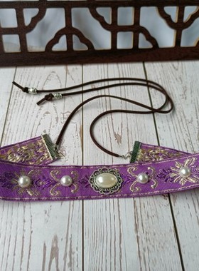 老夫人抹额古装头饰眉心眉头女额头发带古风绑带古代少奶奶紫色