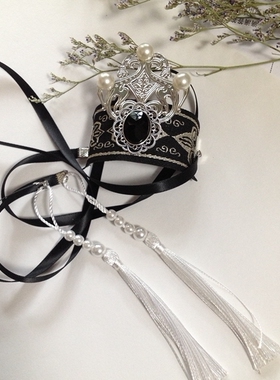 白剑男古装头饰武侠男女束发发冠发扣头冠动漫白色古风穗子绑带