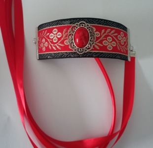 古装头饰汉服明制男女古代小姐公子发冠顶夹大红飘带色发夹演出