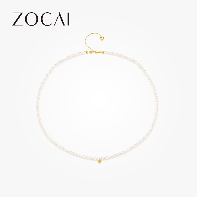 佐卡伊 黄18k金白珍珠项链淡水小米珠项链baby珠锁骨链时尚项链