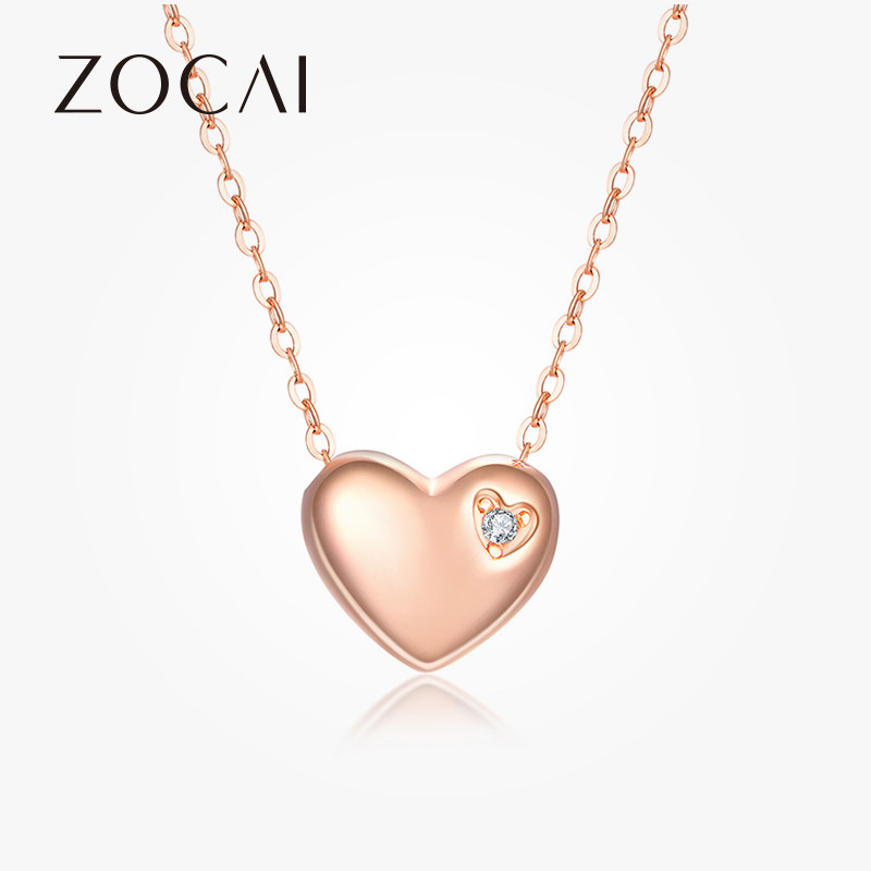 佐卡伊 心形玫瑰18k金钻石项链爱心吊坠女项坠新品礼物送女友