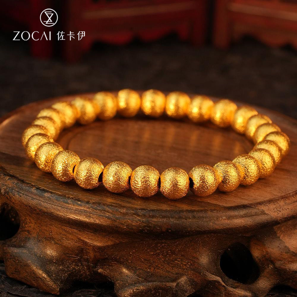 佐卡伊 古韵金珠黄金古法圆珠手链足金999男女手串新品