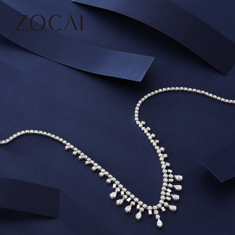 佐卡伊 18k金浪漫流苏钻石项链真钻女士镶钻项链正品