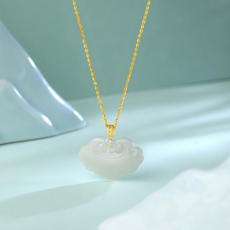 佐卡伊 18k金和田玉如意锁吊坠平安锁玉坠玉佩玉石项链
