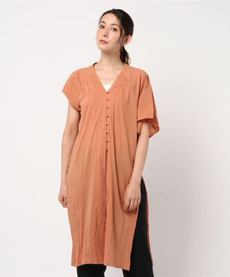 短袖连衣裙3WAY衬衫宽松棉净色