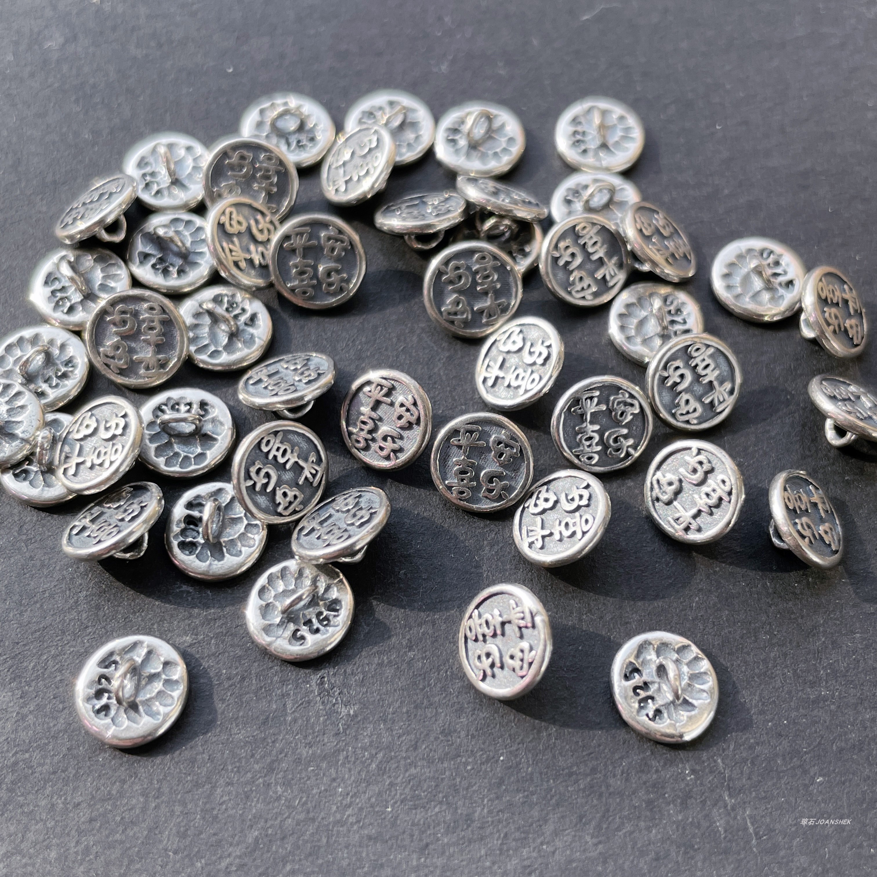 S925纯银纽扣复古泰银平安喜乐扣子DIY配件饰品 编手串链红绳项链