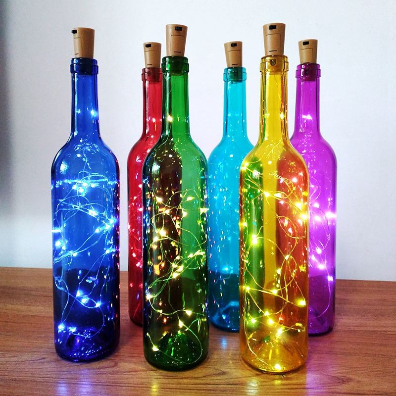 彩色发光装饰红酒瓶咖啡厅酒吧台装饰灯卧室装饰玻璃塞灯串幸运星
