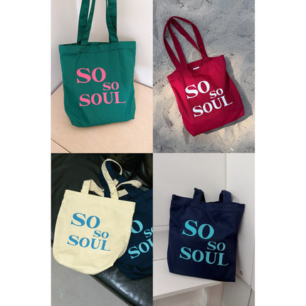 GOODSOULPARK日系SO SO SOUL撞色字母托特包多色大容量通勤单肩包