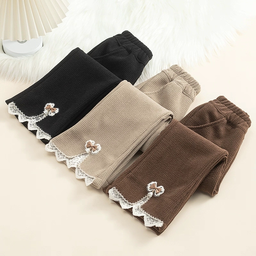 女童加绒加厚裤子秋冬季新款儿童宝宝洋气百搭保暖休闲阔腿喇叭裤