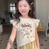 飞飞袖 100%纯棉女童装 儿童宝宝卡通韩版 T恤2026夏季 圆领上衣 短袖
