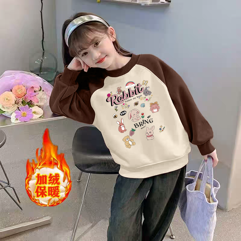 纯棉女童装加绒加厚圆领卫衣2025秋冬季儿童宝宝洋气卡通动漫上衣