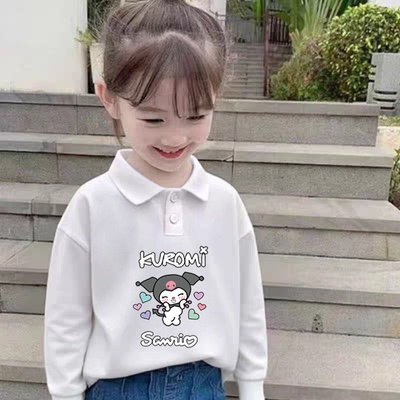 100%纯棉女童POLO长袖T恤2025春秋儿童宝宝卡通动漫洋气打底上衣