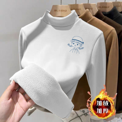 女童德绒加绒加厚长袖T恤2025秋冬新款中大儿童宝宝卡通洋气上衣