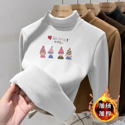 女童德绒加绒加厚长袖T恤2025秋冬新款中大儿童宝宝休闲打底上衣