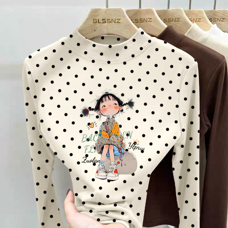 德绒女童半高领长袖t恤2025秋冬季新款儿童宝宝卡通动漫保暖上衣