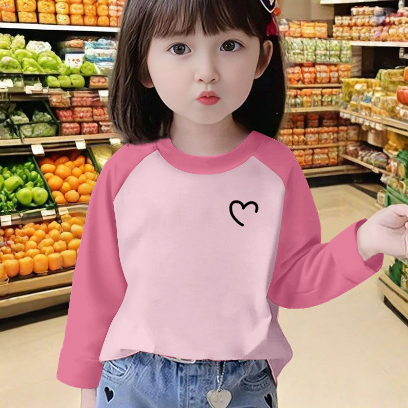 100%纯棉女童圆领长袖t恤2026春秋新款儿童宝宝卡通动漫打底上衣图片