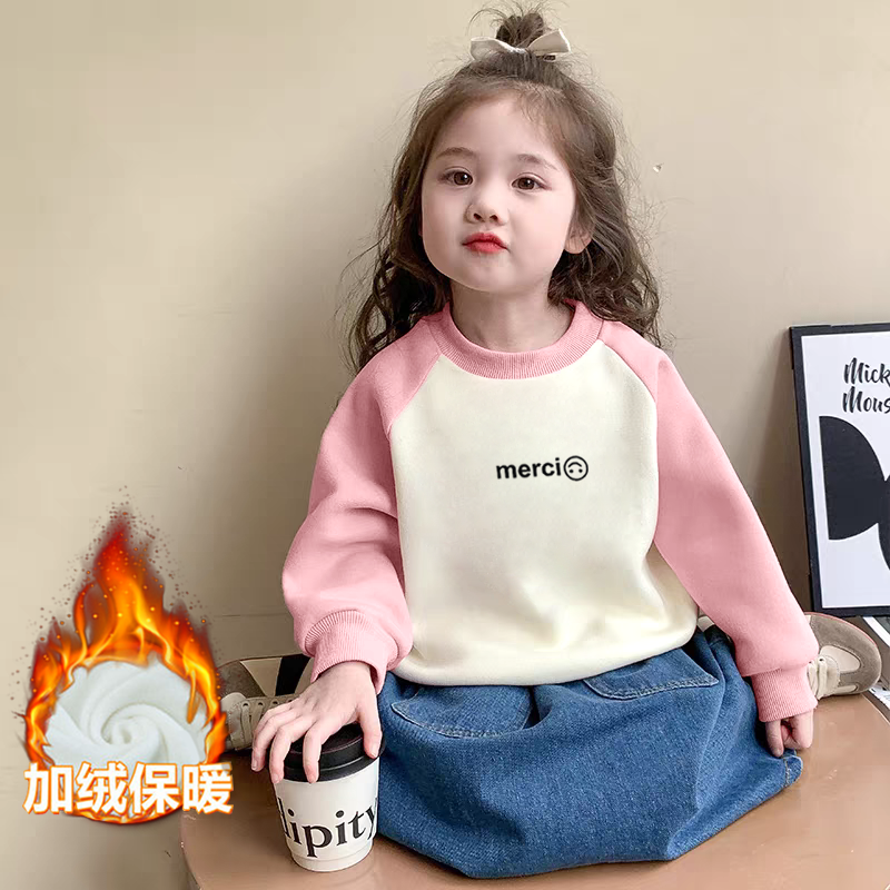 100%纯棉女童装加绒圆领卫衣秋冬季新款中小儿童宝宝卡通动漫上衣