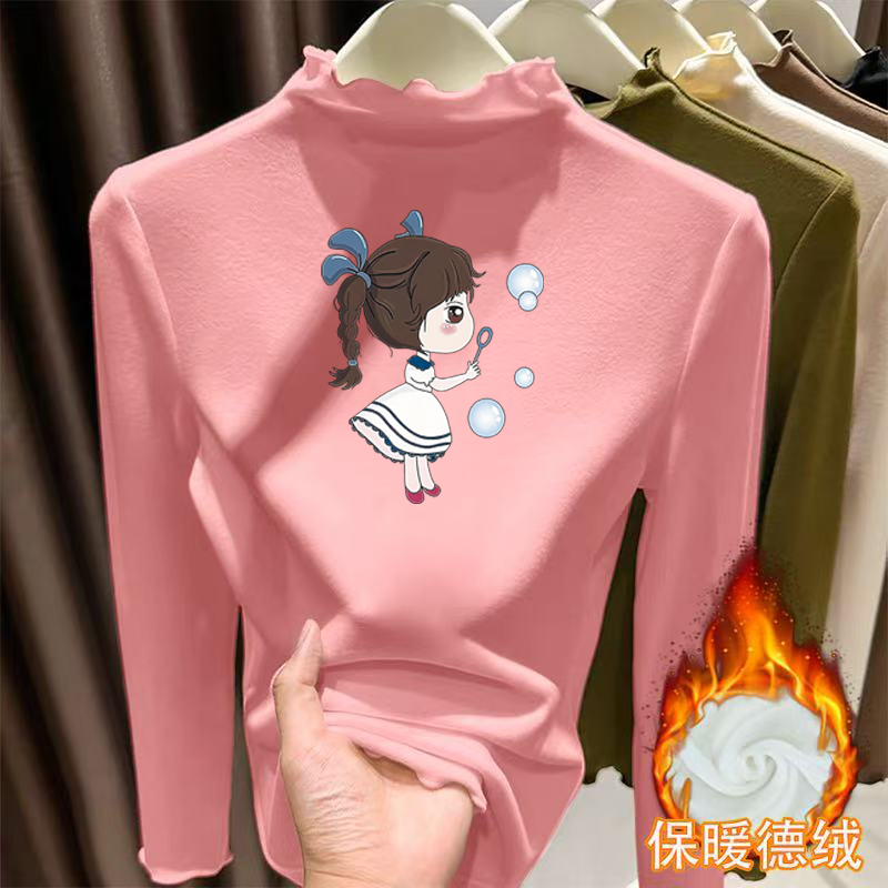 女童德绒半高领长袖T恤2025秋冬季新款中小儿童宝宝卡通动漫上衣
