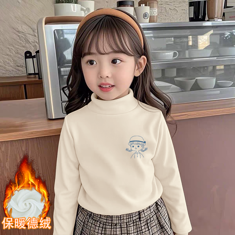 女童德绒半高领长袖T恤2025秋冬季新款中小儿童宝宝卡通动漫上衣
