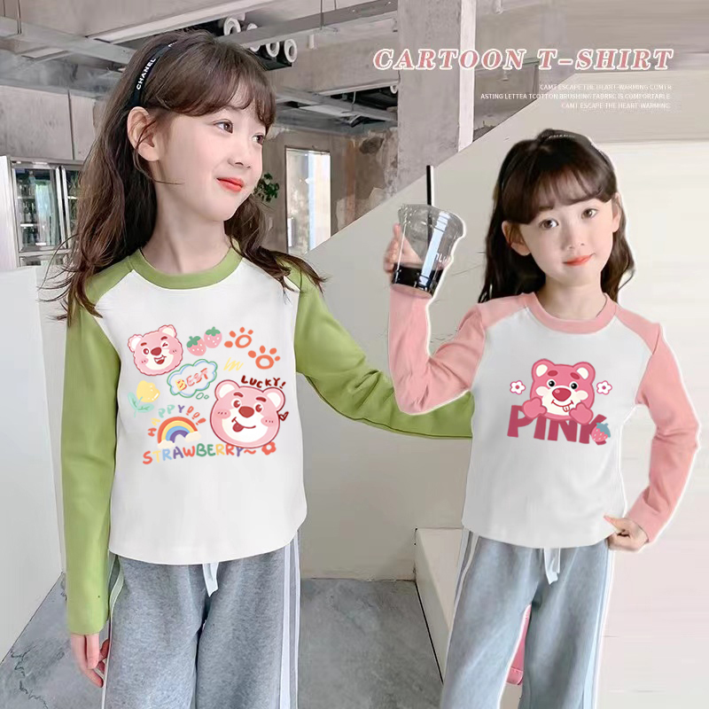 纯棉女童长袖t恤2025春秋新款小孩儿童宝宝洋气韩版印花圆领上衣
