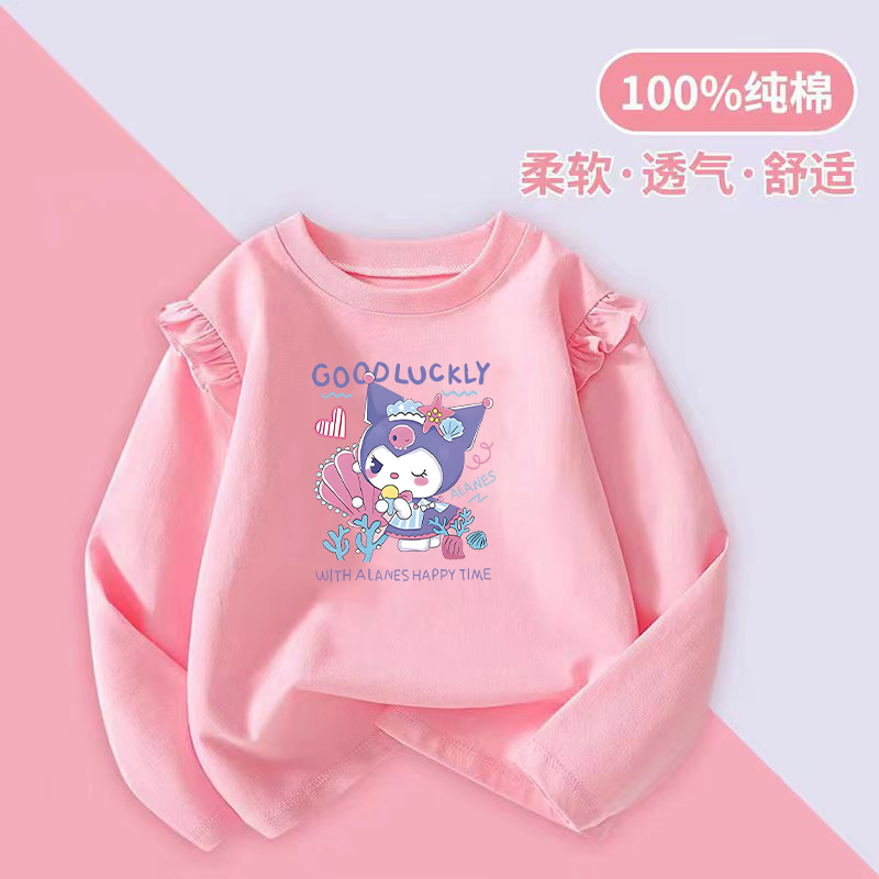 纯棉女童长袖t恤2024春秋季新款小孩儿童宝宝洋气公主风打底上衣