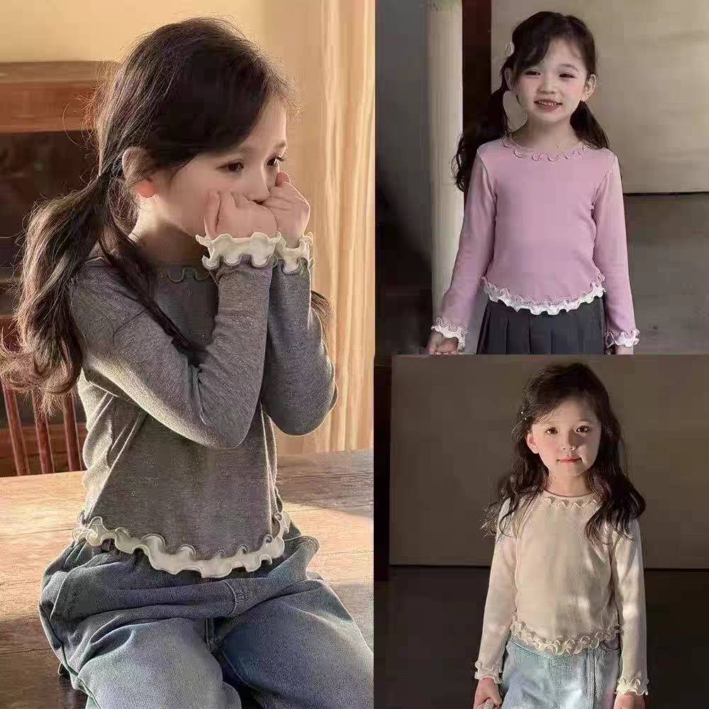 女童假两件长袖T恤春秋新款儿童宝宝洋气百搭荷叶边修身打底上衣,童装/婴儿装/亲子装,T恤,淘宝优惠券,粉丝福利购,淘宝优惠卷