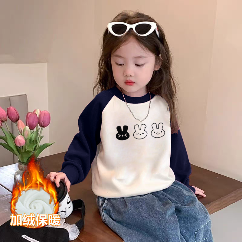 100%纯棉女童装加绒圆领卫衣秋冬季新款中小儿童宝宝卡通动漫上衣