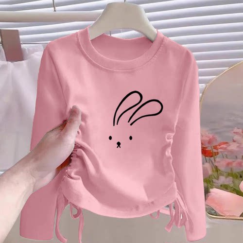 100%纯棉女童圆领长袖T恤春秋季新款中大儿童宝宝卡通百搭打底衫