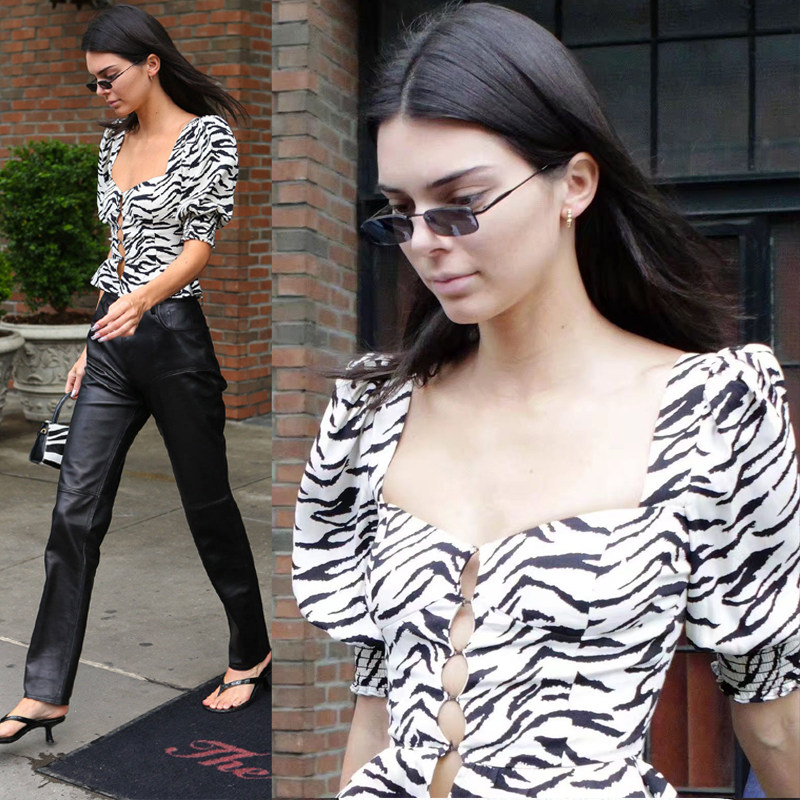 夏季小罩衫卡戴珊小妹kendall jenner肯豆同款衬衫斑马纹t恤上衣