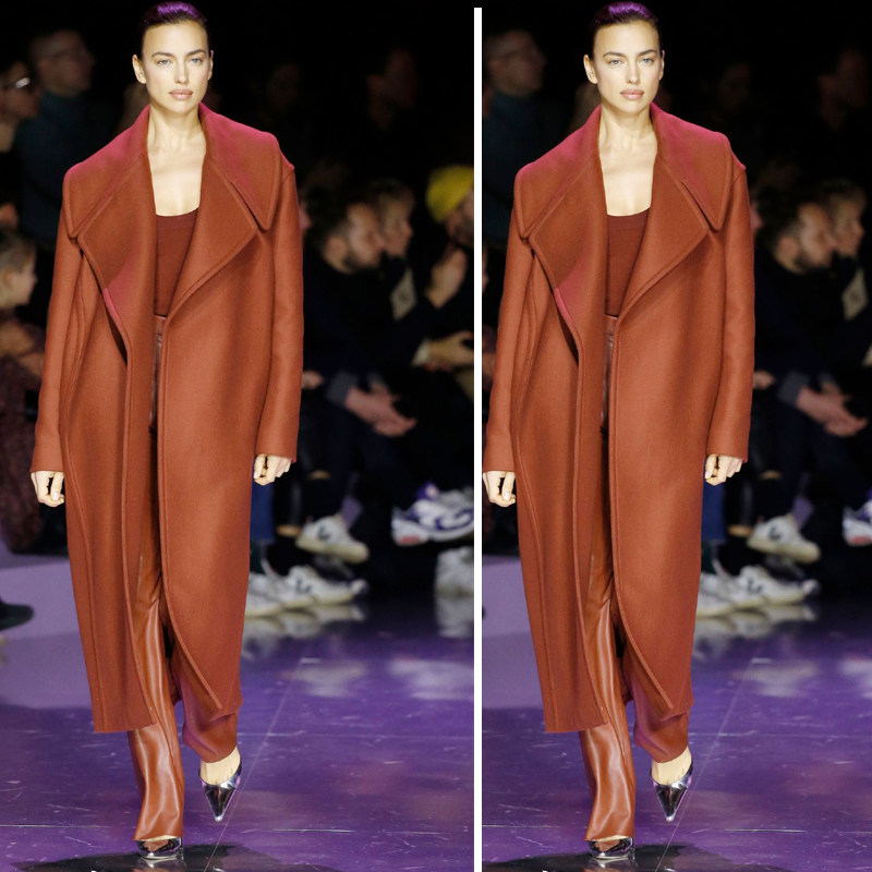 t台超模走秀款22冬季新款焦糖色大翻领领大衣中长款羊毛呢外套女
