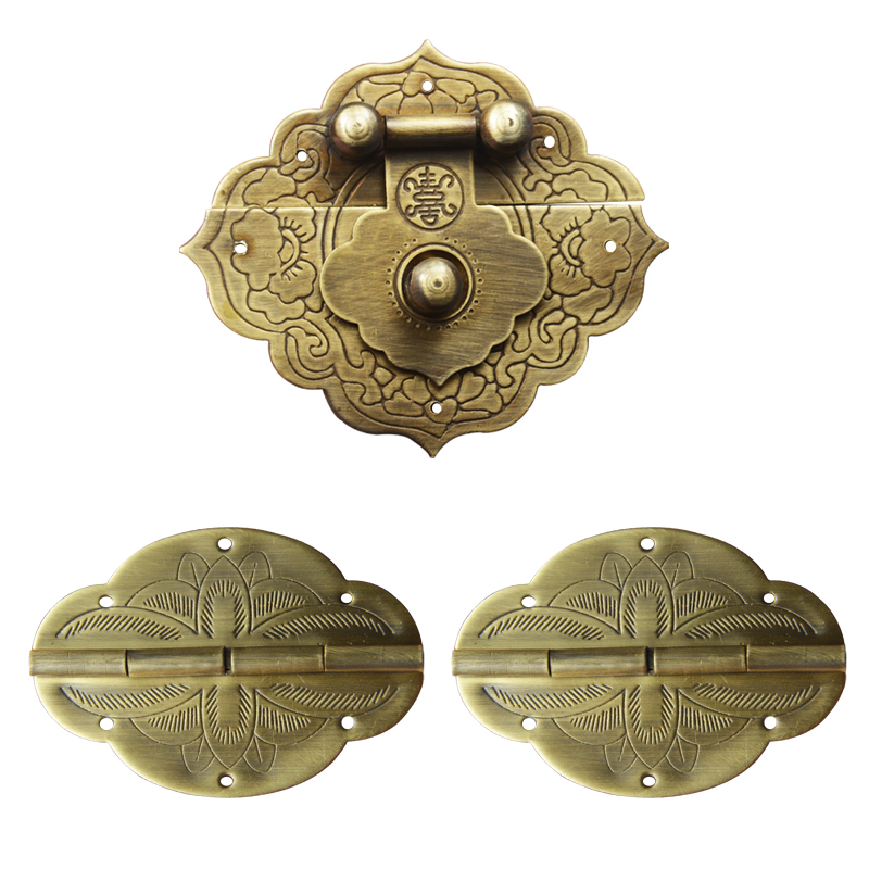 中式仿古大号箱扣锁片铜合页