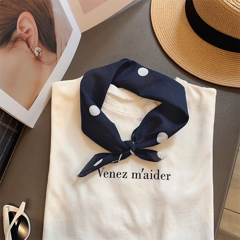 日系文艺波点百搭方巾全棉小丝巾绑发带女春秋装季饰洋气头巾领巾