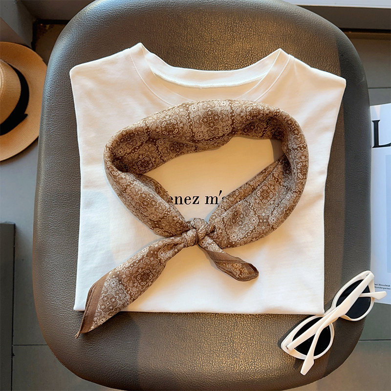 春季新款几何图形棉麻手感围巾百搭小方巾腰封造型丝巾女薄款领巾