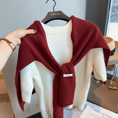 blue 饰针织纯色围巾男女秋冬 lattice气质红色100%羊毛披肩绑腰装