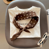 气质高级感咖啡小花70方巾棉麻通勤丝巾女春秋搭配衬衫 领巾小围巾