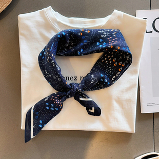 超美~深蓝海洋风薄款日常通勤丝巾系脖绑腰方巾女秋新款护颈围巾