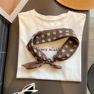 美拉德系咖啡色菱格薄棉小方巾系脖丝巾秋季新款气质韩版领巾头巾
