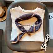 复古气质千鸟格棉麻柔软丝巾百搭叠穿方巾绑腰围巾女春夏职业领巾