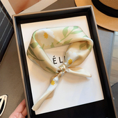 百搭领巾发带围巾薄 印花真丝丝巾小方巾女春秋季 blue lattice数码