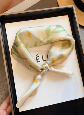 blue lattice数码印花真丝丝巾小方巾女春秋季百搭领巾发带围巾薄