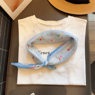 甜美少女感棉混纺柔软小丝巾护颈装饰方巾春夏配衬衫领巾发带颈饰