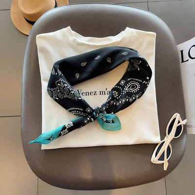 拼色印花70方巾绑腰围巾秋季丝巾