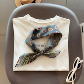 饰百搭时尚 装 领巾发带 护颈系脖丝巾女新款 灰调印花丝棉方巾春夏季