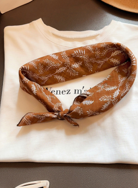 焦糖棕印花衬衫丝巾秋季装饰方巾