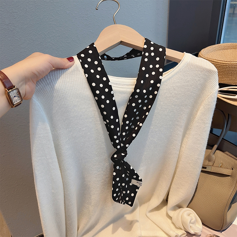 赫本风波点黑色丝巾双面长条领巾