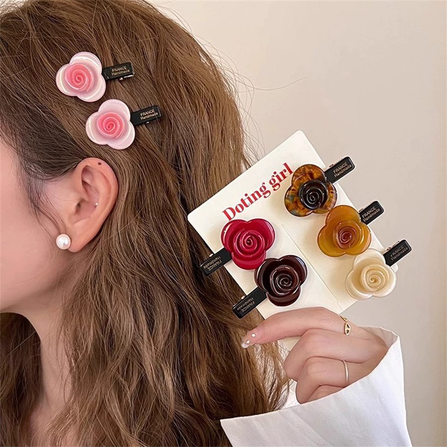 醋酸玫瑰花朵发夹法式优雅气质