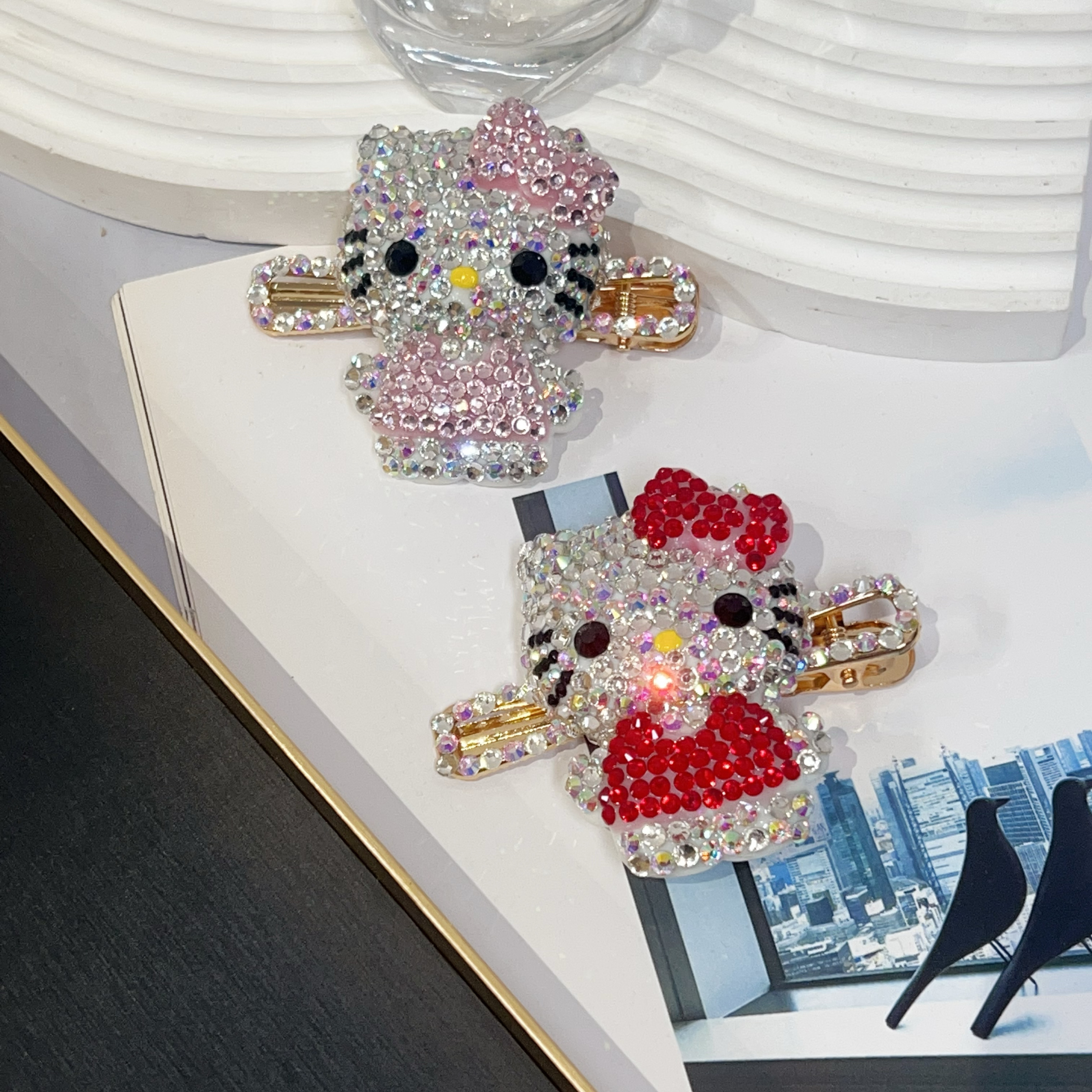 妃曼韩国发绳珍珠发圈卡通满钻立体KT猫头绳女高弹力皮筋发饰发夹