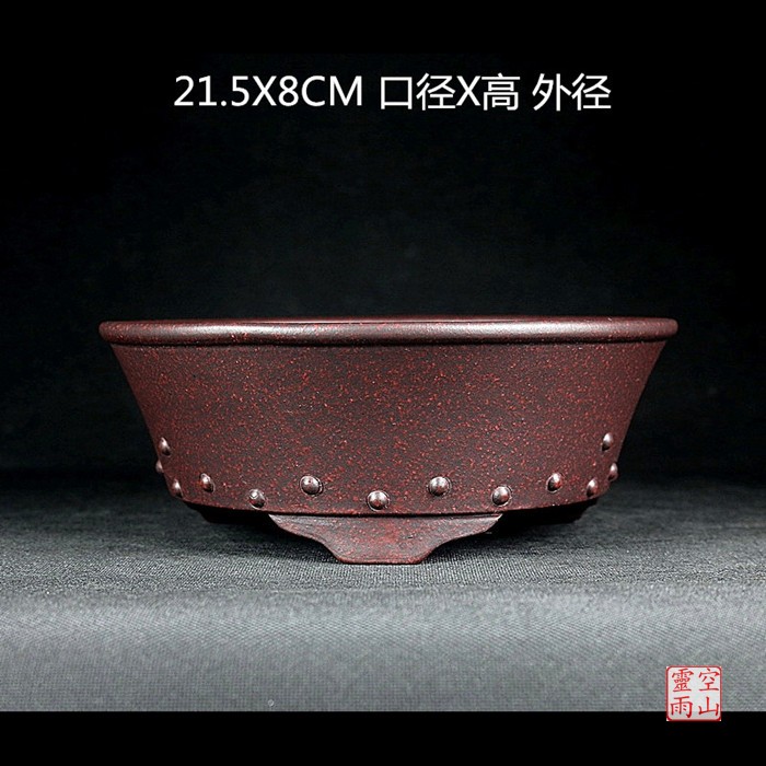 工厂直销宜兴紫砂盆景圆形黑松图片