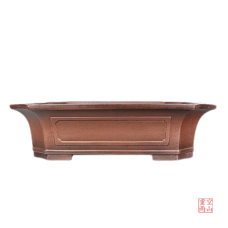 新宜兴紫砂盆景大花盆 全手工仿古切角长方精品 紫泥松柏老桩绿销