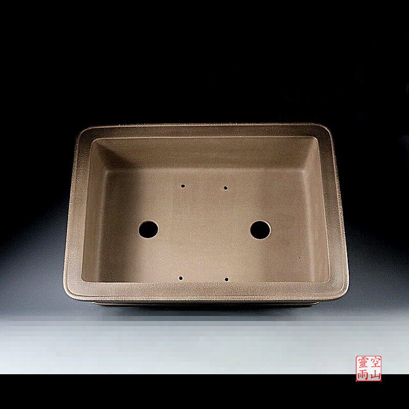 精品直销 宜兴紫砂盆景花盆 全手工仿古长方青灰老鸦柿松柏黄杨i.